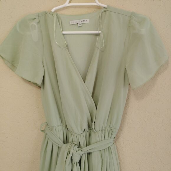 Baltic Born K Maxi Gown XS Katrina Bridesmaid Sage Green Chiffon Flowy high slit - Picture 4 of 11